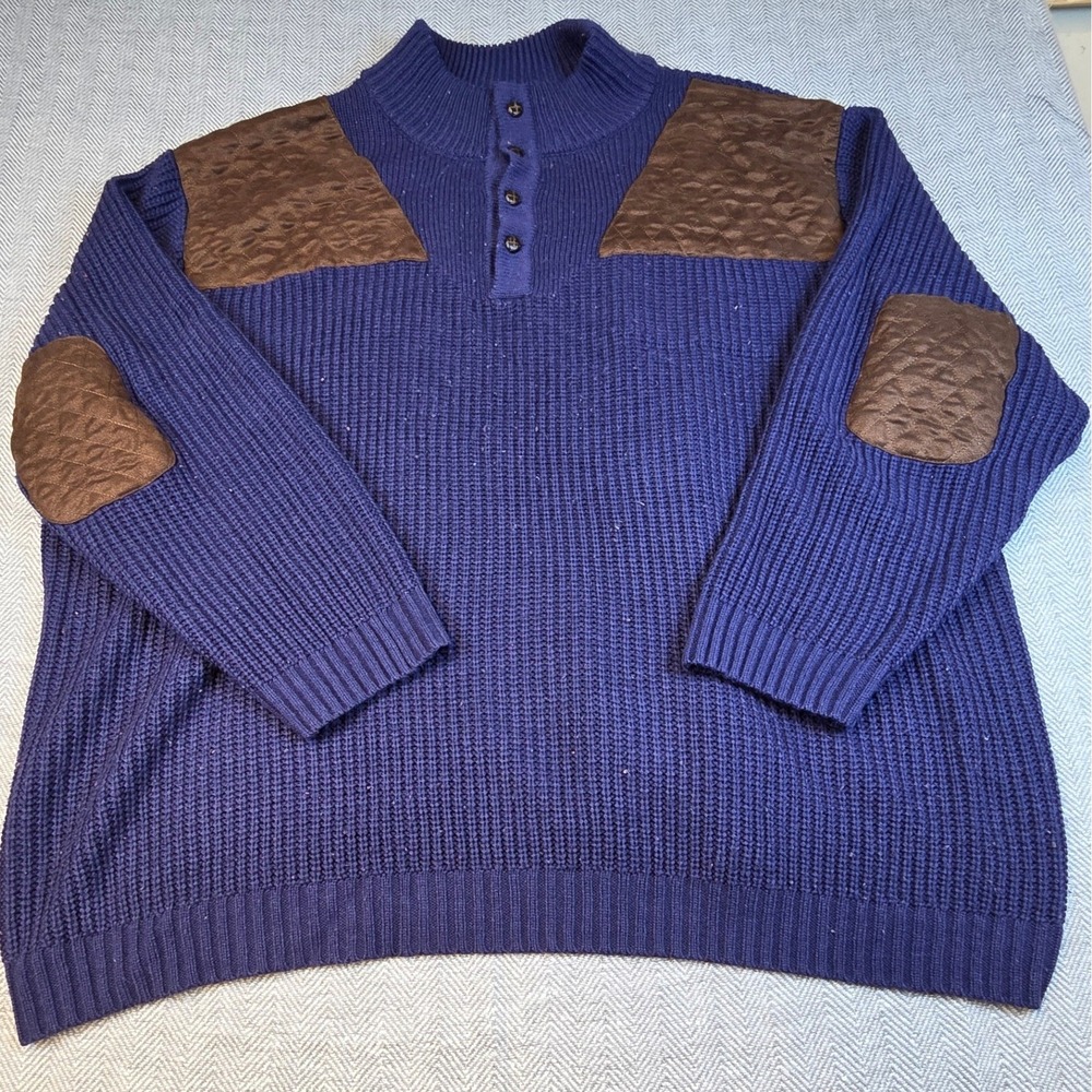 Boulder Creek Trading Co Navy Ribbed Sweater Faux Suede Patches 6XL Big